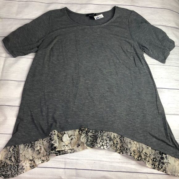 ALYX Gray Short Sleeve Towfer Knit Blouse 1X NWOT - Picture 2 of 7